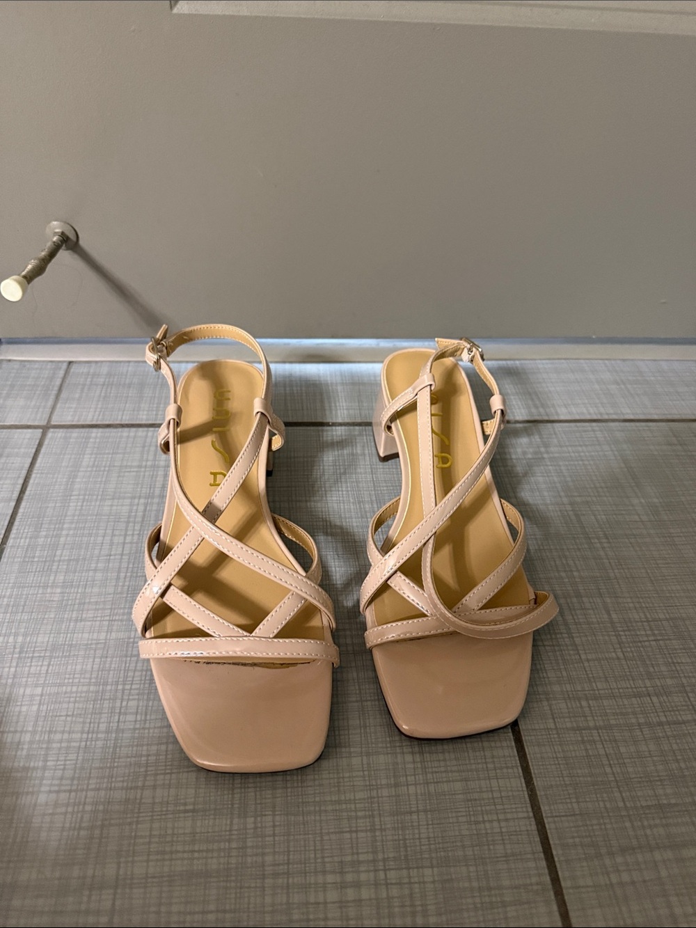 Unisa Blush Patent Strappy Square-Toe Heels